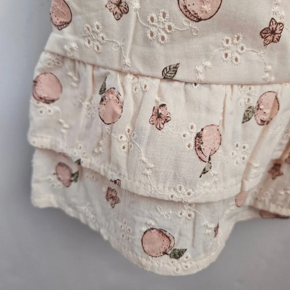 NWT Rabbit + Bear Organic Peaches and Flowers Print Eyelet Dress Size 3T